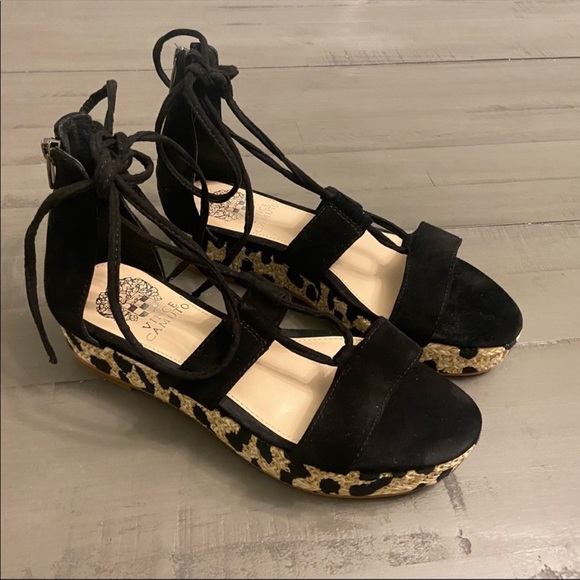 Vince Camuto Women’s Kellia Espadrille Platform Sandal in Black Suede - Picture 4 of 9